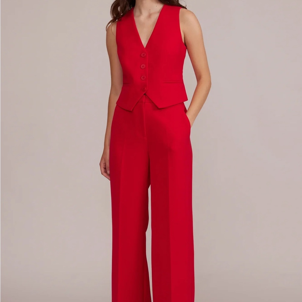 Lucy Paris Red Pantsuit with Plunging V-Neckline